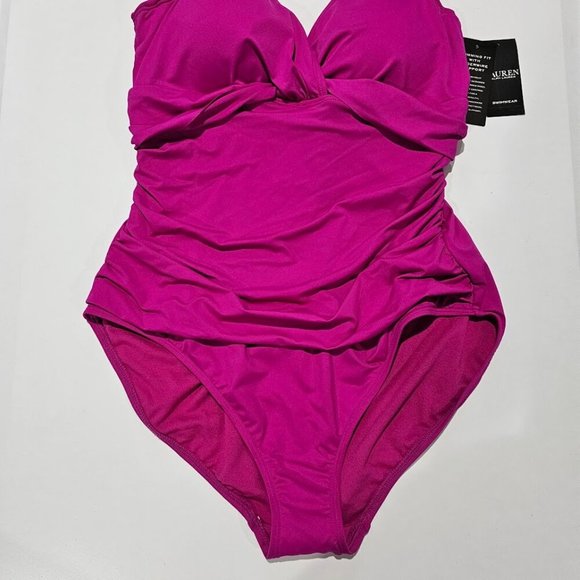 Lauren Ralph Lauren Beach Club Twisted One Piece Swimsuit Purple - Picture 5 of 12